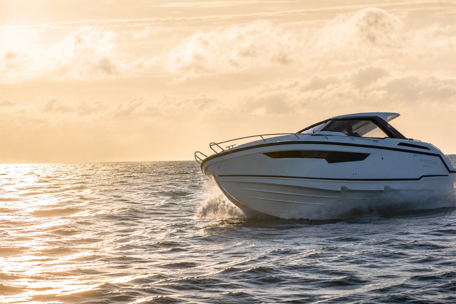 Skamander leisure boat anchored in clear coastal water