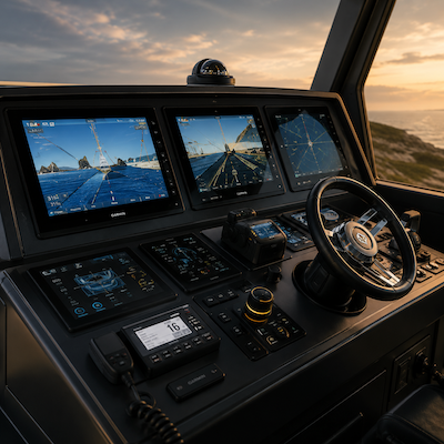 Modern yacht helm display